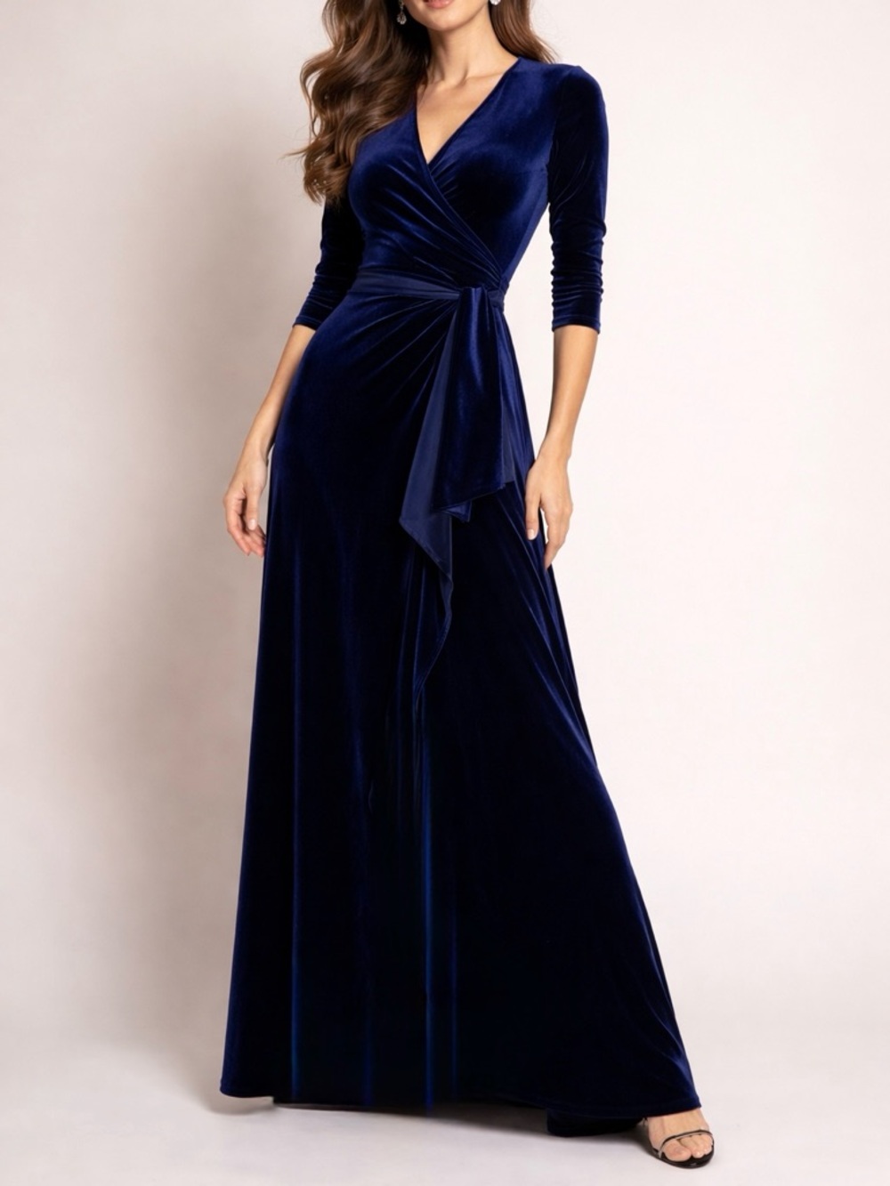 Midnight Blue Velvet Wrap Maxi Dress
